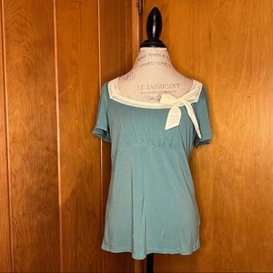 Anthropologie Ric Rac Top with Lace Neckline